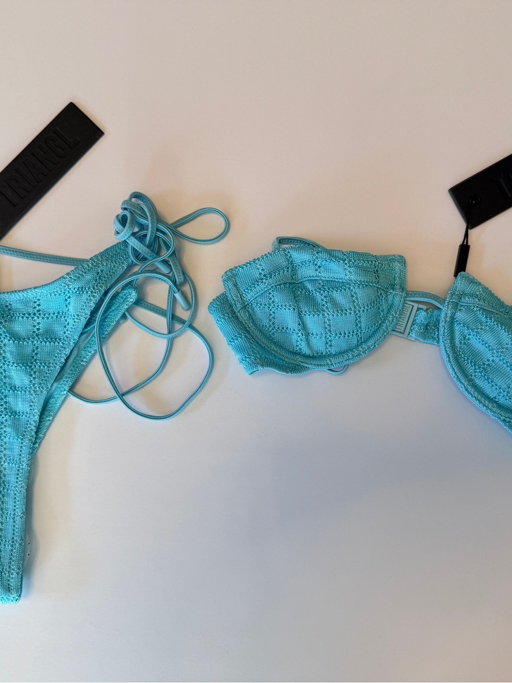 triangl swimwear Aqua Blue Crochet Bikini Top and Bottom